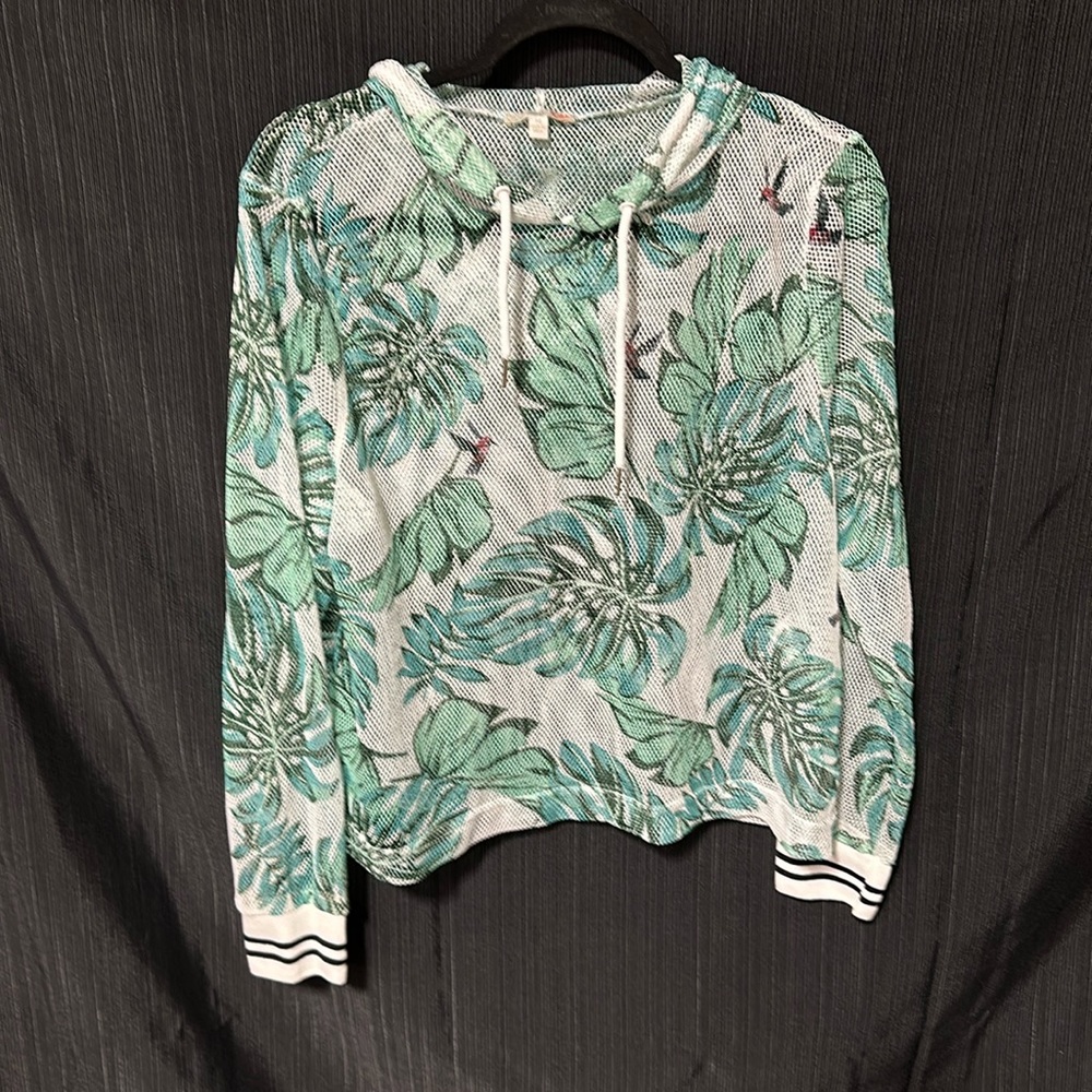 Gianni Bini Tops | Gianni Bini | Mesh Hoodie | Color: Green/White | Size M /Q-10